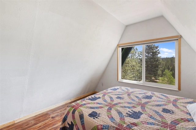 413 W Lake Dr, Divide, CO 80814 - bedroom featuring wood finished floors and vaulted ceiling