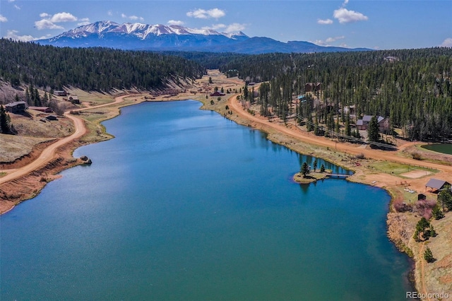 413 W Lake Dr, Divide, CO 80814 - drone / aerial view of a heavily wooded area and a water and mountain view