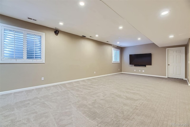 basement with light carpet