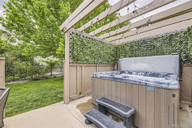 view of patio featuring a hot tub and a pergola