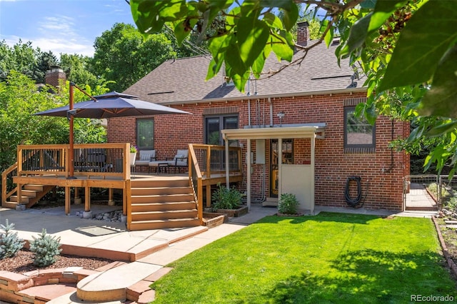 1265 S Elizabeth St, Denver, CO 80210 - rear view of house featuring brick siding, stairway, a deck, and a shingled roof