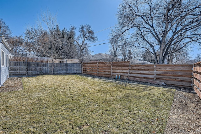 view of yard with a fenced backyard