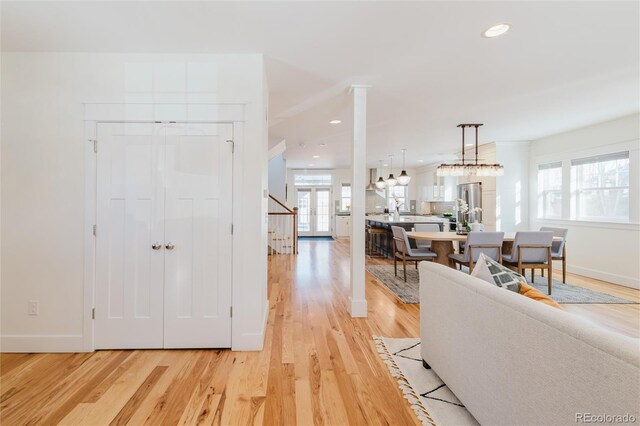 interior space with light hardwood / wood-style floors