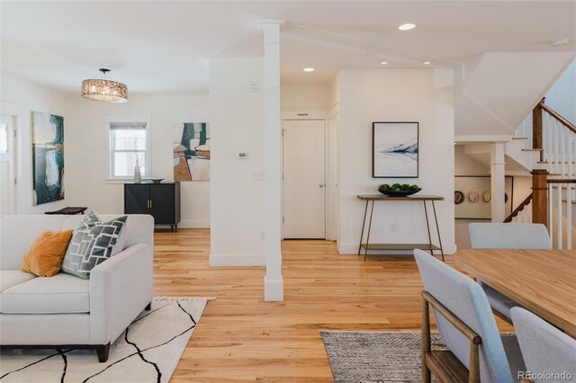 living room with light wood-type flooring