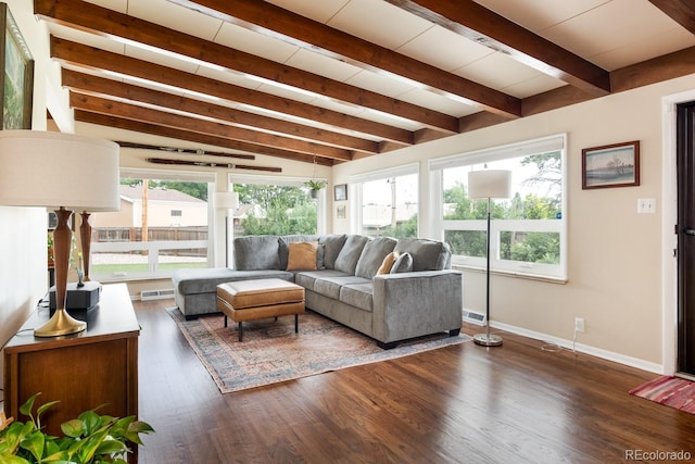 7820 Grove St, Westminster, CO 80030 - living room featuring beamed ceiling and wood finished floors
