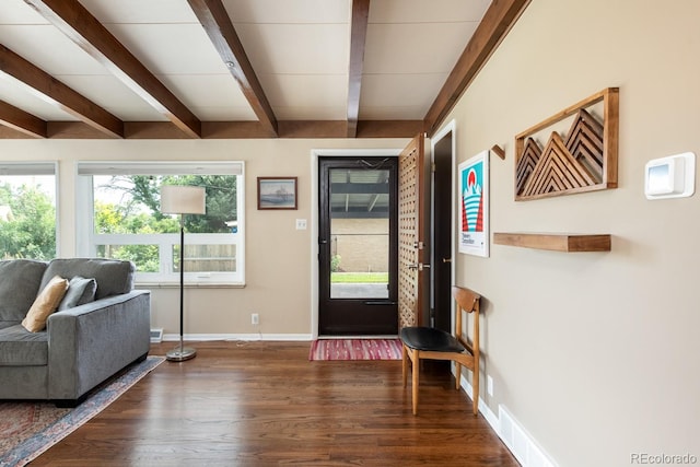7820 Grove St, Westminster, CO 80030 - foyer with wood finished floors, plenty of natural light, and beamed ceiling