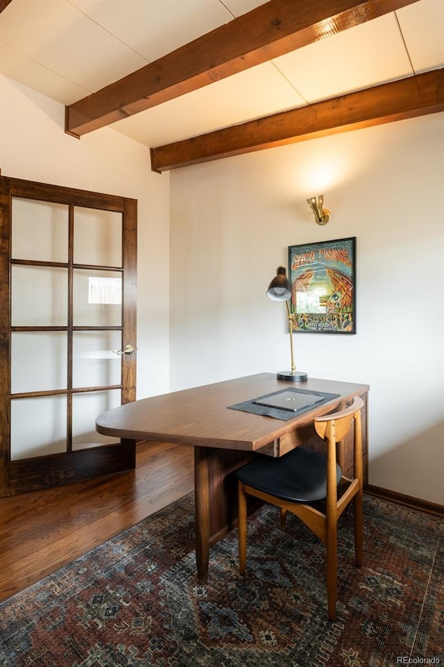 7820 Grove St, Westminster, CO 80030 - dining area featuring beamed ceiling and wood finished floors