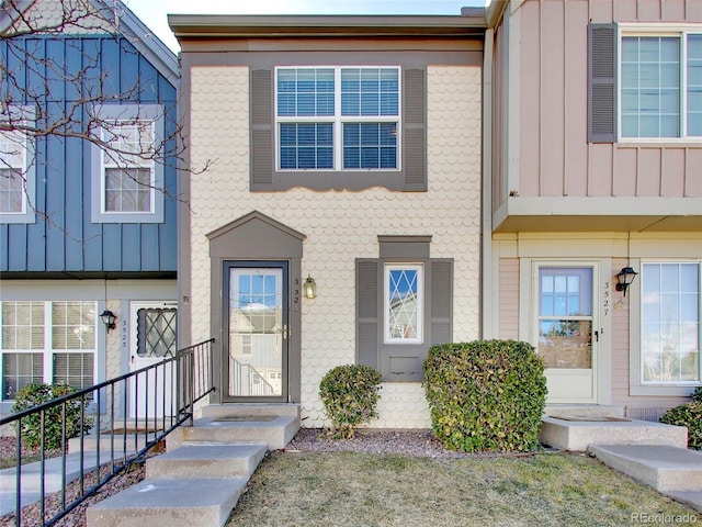 townhome / multi-family property with board and batten siding