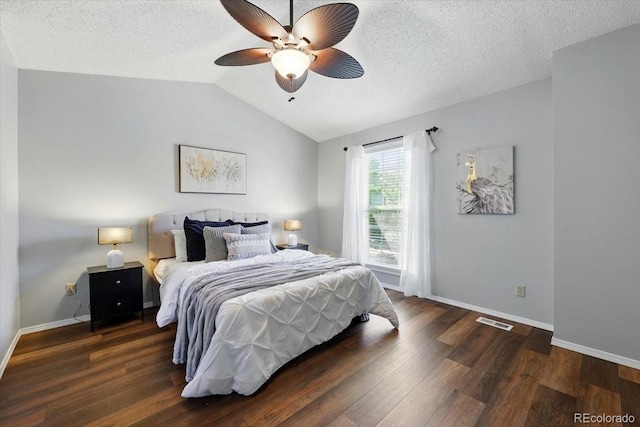3525 Queen Anne Way, Colorado Springs, CO 80917 - bedroom featuring wood finished floors, vaulted ceiling, baseboards, ceiling fan, and a textured ceiling