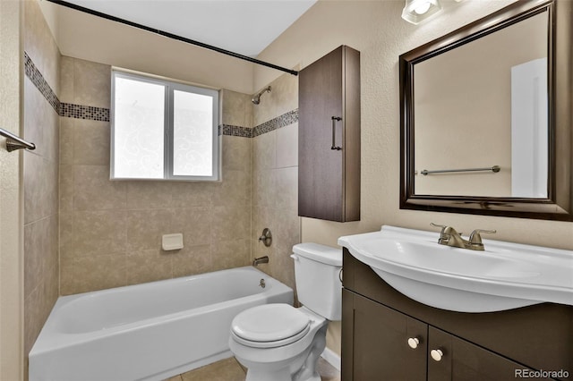 full bath featuring toilet,  shower combination, and vanity