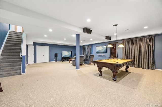 6987 Esperanza Dr, Castle Pines, CO 80108 - rec room with carpet, recessed lighting, billiards table, and baseboards