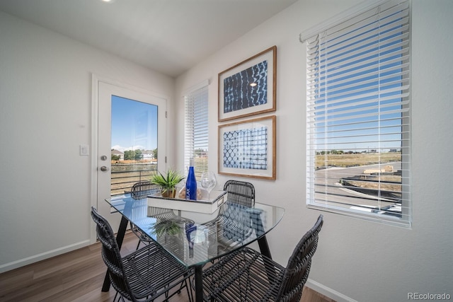 dining room featuring baseboards and wood finished floors