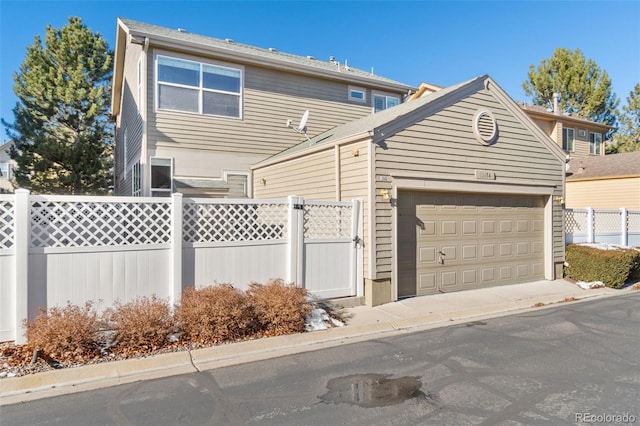 exterior space with a garage