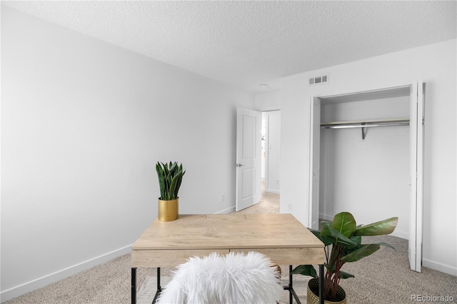 office space with carpet and a textured ceiling