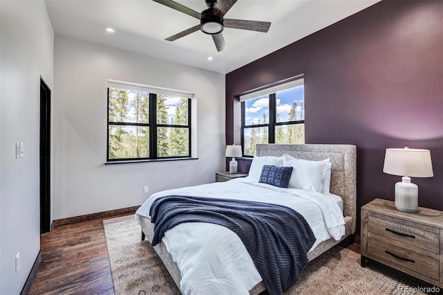 133 Adams Way, Breckenridge, CO 80424 - bedroom featuring wood finished floors, baseboards, recessed lighting, and a ceiling fan