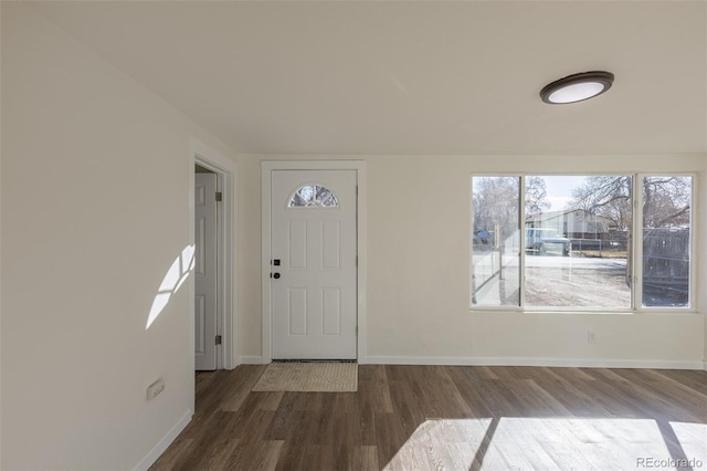 entrance foyer with baseboards and wood finished floors