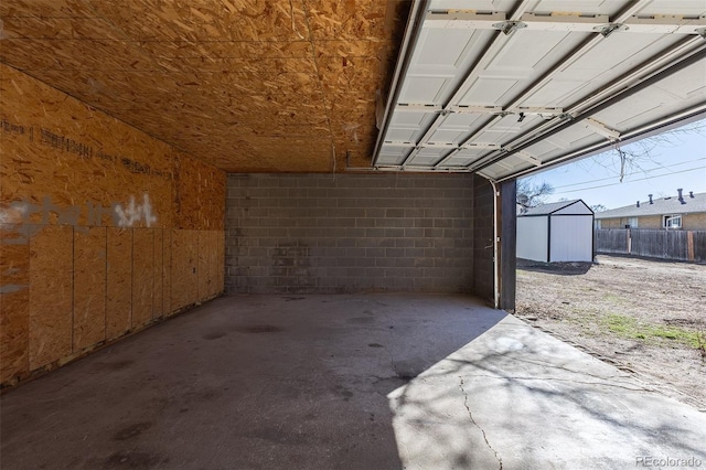 garage with a storage unit