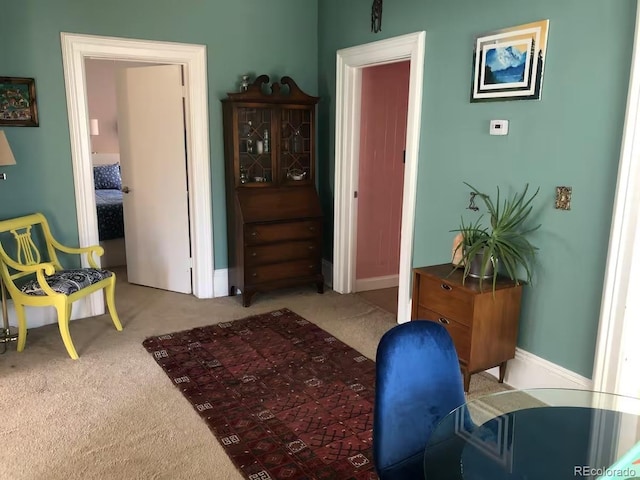 sitting room with carpet floors