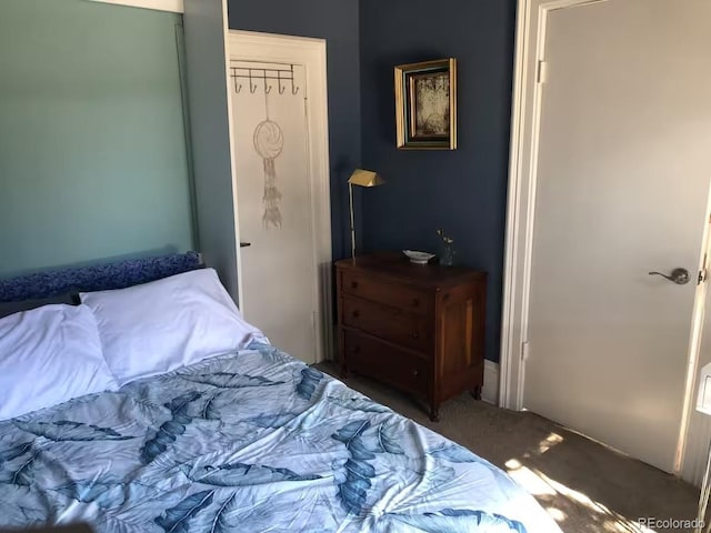 carpeted bedroom with a closet