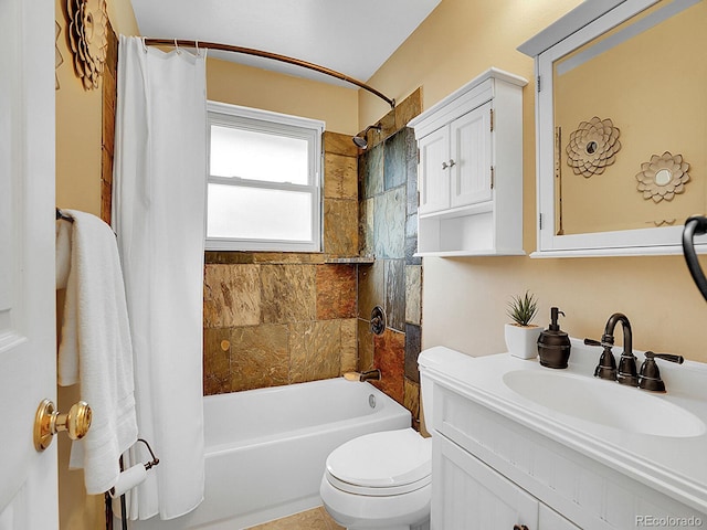 5225 Beech St, Arvada, CO 80002 - bathroom featuring shower / bath combination with curtain, toilet, and vanity