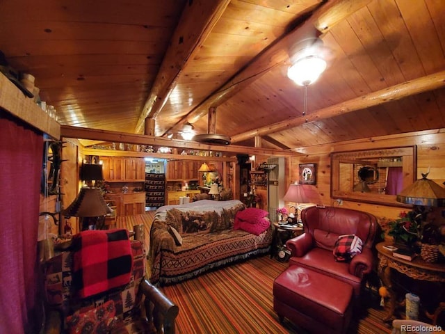 22585 County Road 292, Nathrop, CO 81236 - carpeted living area featuring wooden ceiling and wood walls