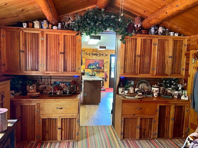 22585 County Road 292, Nathrop, CO 81236 - kitchen featuring brown cabinets, carpet floors, and wooden ceiling