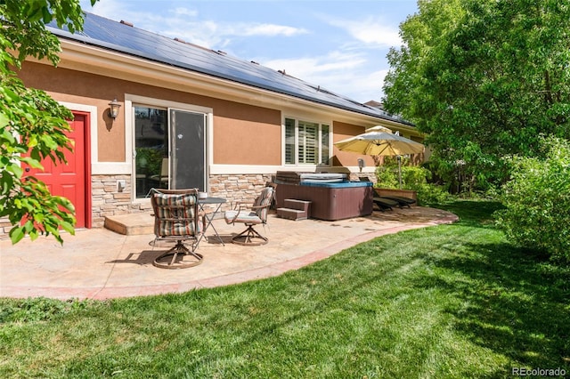 view of patio featuring a hot tub