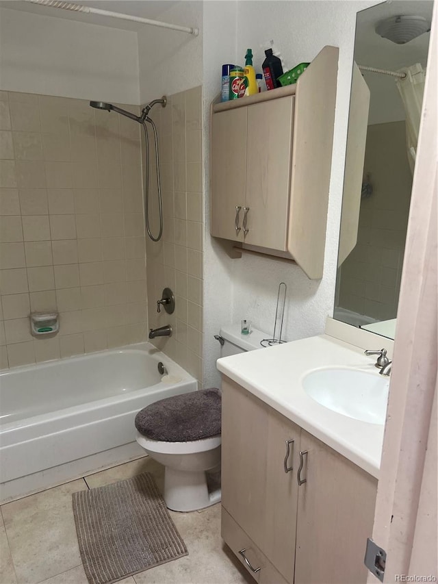 bathroom featuring shower / bath combination, toilet, and vanity