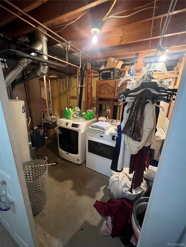 unfinished basement with washer and clothes dryer