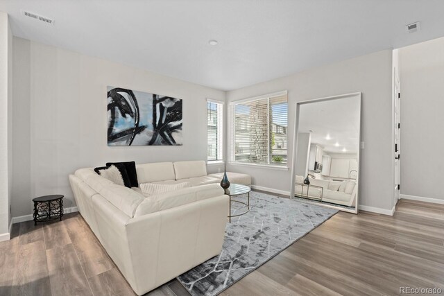 living room featuring baseboards and wood finished floors