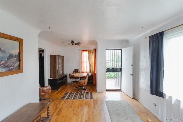 2665 W College Ave, Denver, CO 80219 - foyer entrance with light wood-type flooring and ceiling fan