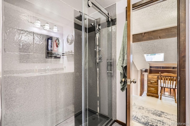 2072 S Helena St Unit B, Aurora, CO 80013 - bathroom featuring a stall shower and a skylight