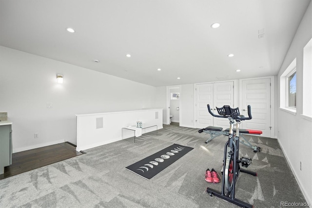 exercise area with dark carpet