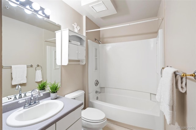 full bathroom featuring vanity, toilet, and shower / bathtub combination