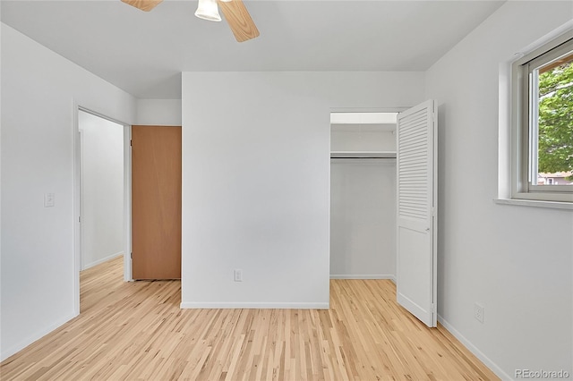 1304 De Reamer Cir, Colorado Springs, CO 80915 - unfurnished bedroom with wood finished floors, baseboards, a closet, and a ceiling fan