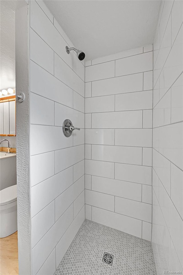 1304 De Reamer Cir, Colorado Springs, CO 80915 - bathroom featuring a tile shower, toilet, and a sink