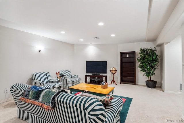 living room with light carpet