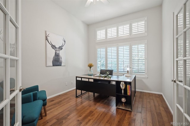 16690 Amberstone Way, Parker, CO 80134 - office with french doors, plenty of natural light, wood-type flooring, and a ceiling fan