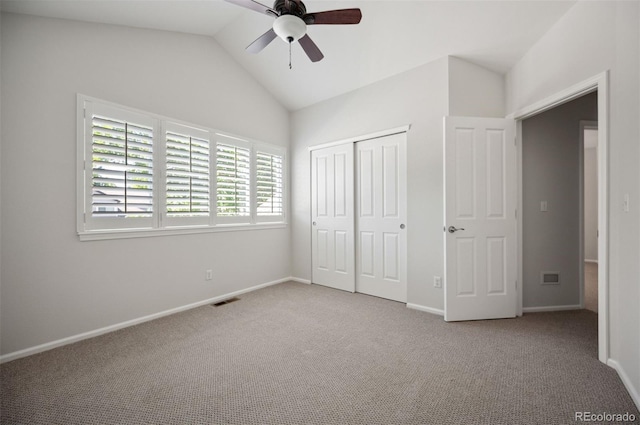16690 Amberstone Way, Parker, CO 80134 - unfurnished bedroom featuring carpet flooring, a closet, lofted ceiling, and a ceiling fan