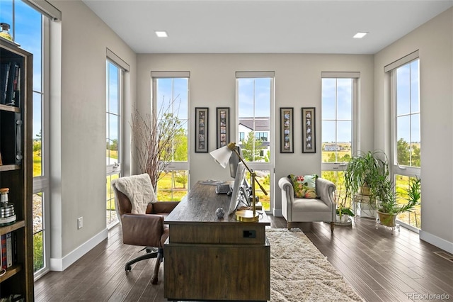 office featuring a healthy amount of sunlight and dark hardwood / wood-style floors