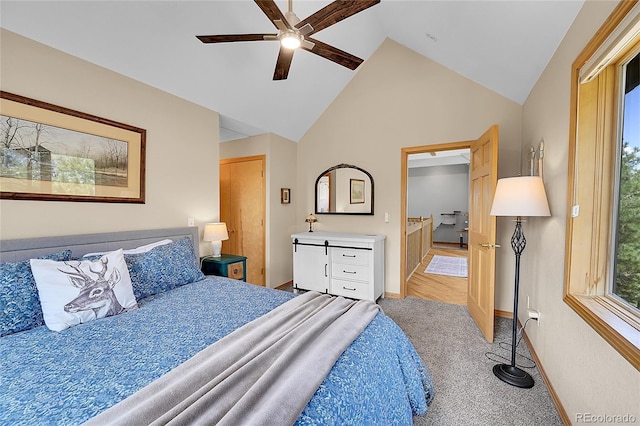 14980 Elk Mountain Trl, Littleton, CO 80127 - bedroom with carpet flooring, lofted ceiling, and a ceiling fan