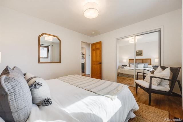 bedroom featuring a closet and wood finished floors