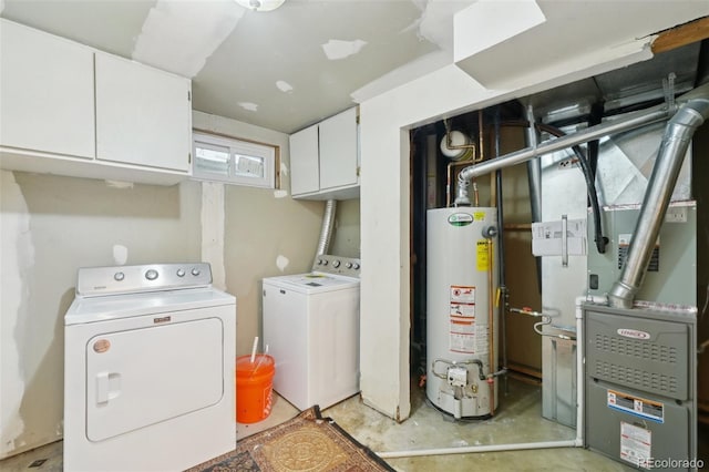 12941 S Princess Cir, Broomfield, CO 80020 - washroom featuring gas water heater, separate washer and dryer, cabinet space, and heating unit