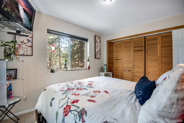 bedroom with carpet and a closet