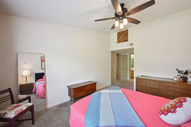 bedroom featuring carpet flooring and ceiling fan