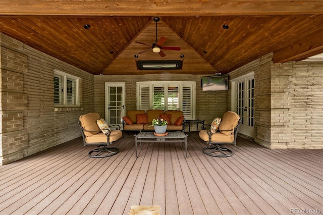 5340 S Logan Dr, Greenwood Village, CO 80121 - deck featuring ceiling fan, french doors, and an outdoor living space