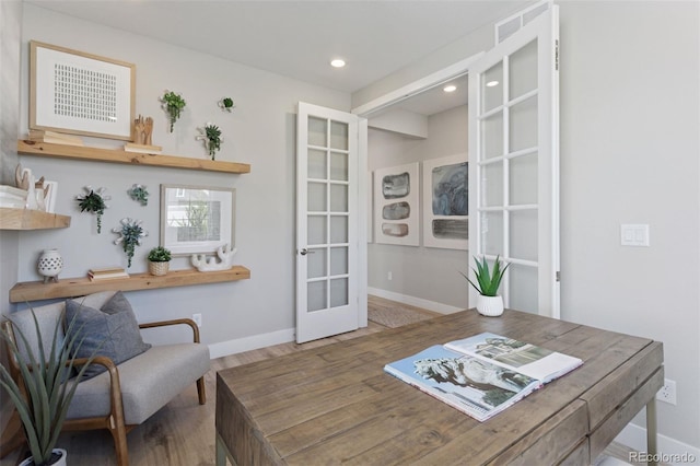 13334 Blue Amber Ct, Parker, CO 80134 - office featuring french doors, wood finished floors, and recessed lighting