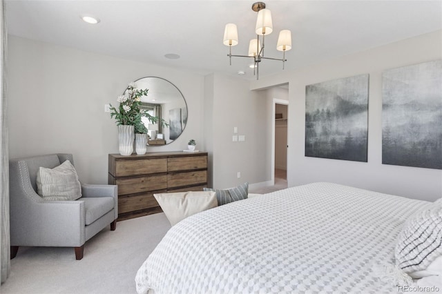 13334 Blue Amber Ct, Parker, CO 80134 - bedroom featuring a chandelier, light colored carpet, and recessed lighting