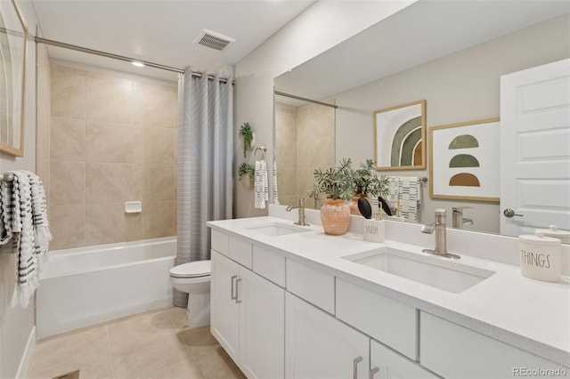 13334 Blue Amber Ct, Parker, CO 80134 - full bath featuring shower / tub combo with curtain, double vanity, tile patterned floors, and recessed lighting