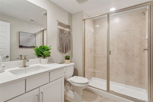13334 Blue Amber Ct, Parker, CO 80134 - bathroom with vanity, a shower stall, tile patterned floors, and recessed lighting